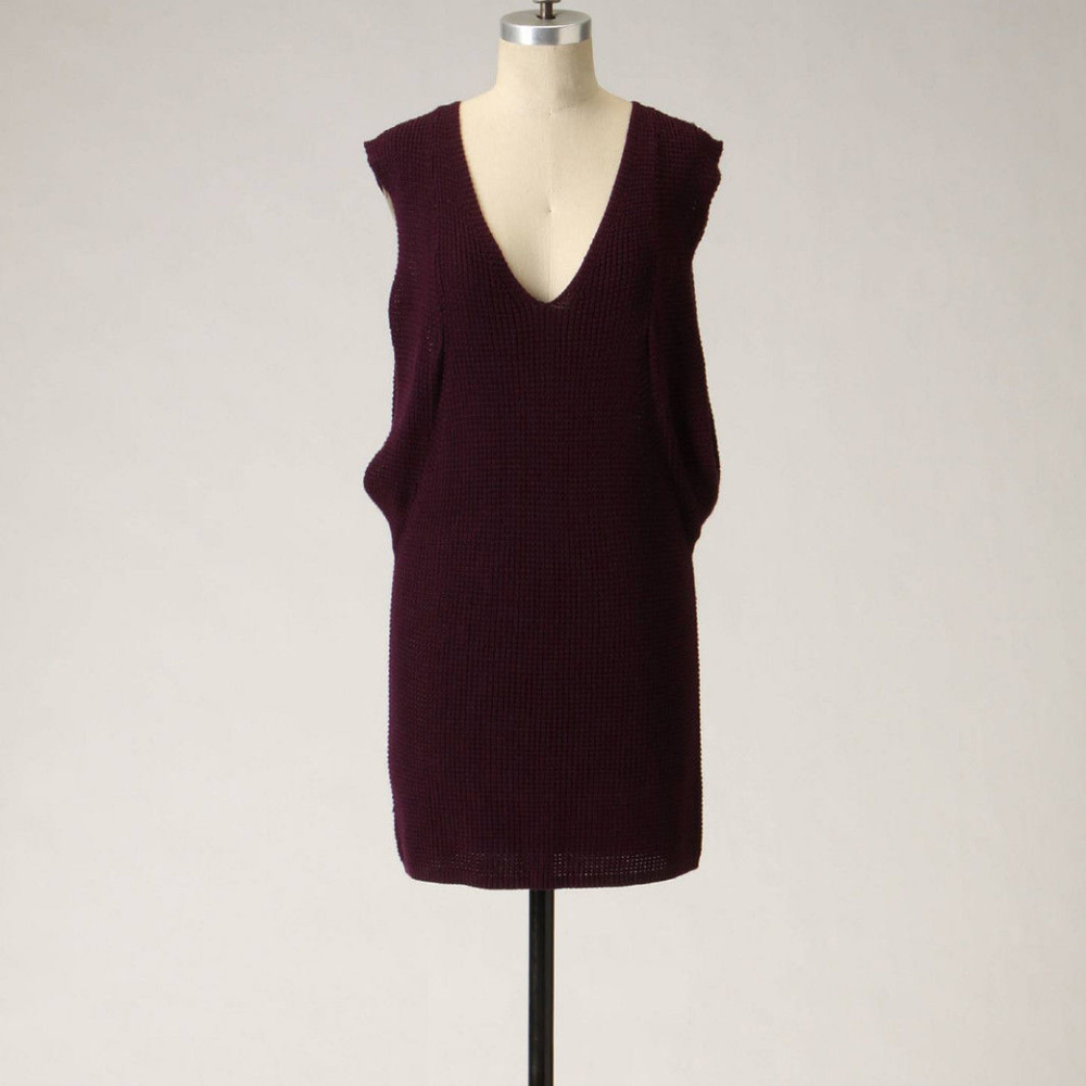 Anthropologie Purple V-Neck Sweater Tunic Lanky Yarns Pullover By Shae size M
